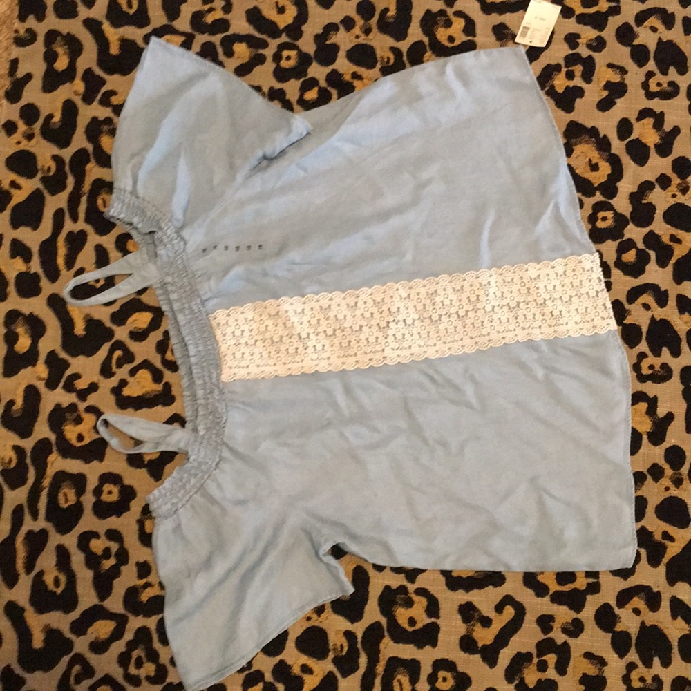 Justice size 18, soft denim off shoulder top